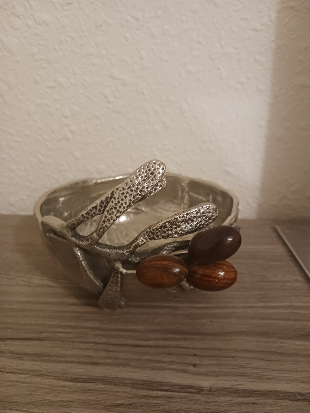 Mud Pie Silver Decorative Bowl with Olive Accent Hammered Design